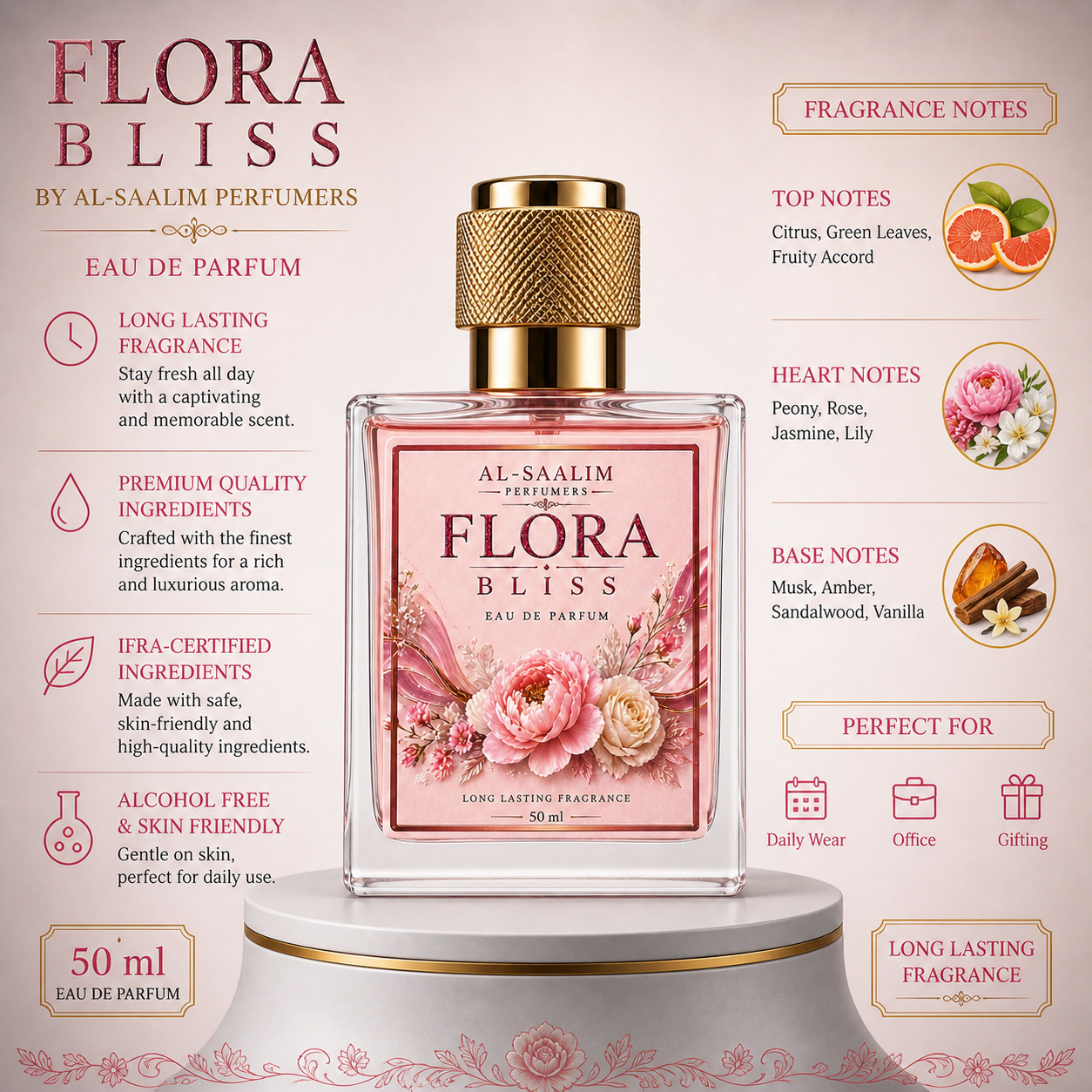 Flora Bliss Perfume 50ml | Soft Floral Long Lasting Fragrance