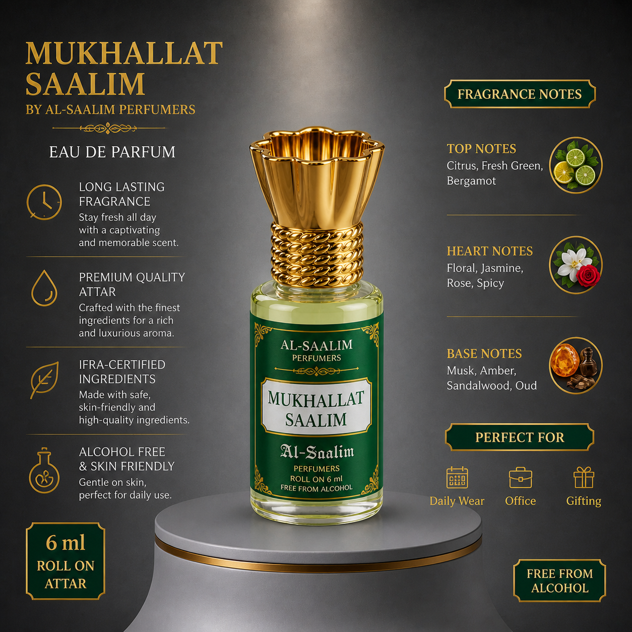Mukhallat Saalim Attar (Roll On 6ml) | Al-Saalim Perfumers | Alcohol Free