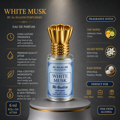 White Musk Attar (Roll-On 6ml) | Al-Saalim Perfumers | Alcohol-Free