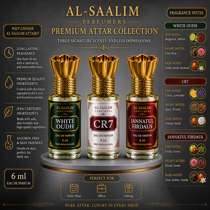 Al-Saalim Premium Attar Combo Pack (Pack of 3 Roll On 6ml) | Alcohol Free Luxury Fragrance Set