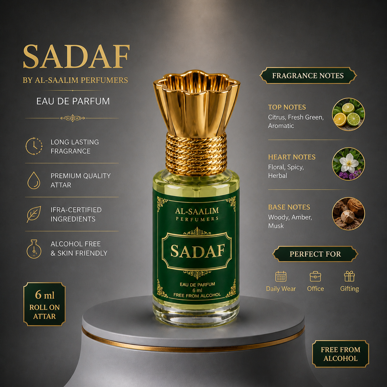 Sadaf Attar (Roll On 6ml) | Al-Saalim Perfumers | Alcohol Free