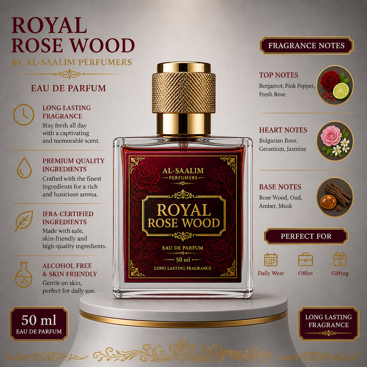 Royal Rose Wood Perfume 50ml | Deep & Rich Long Lasting Fragrance