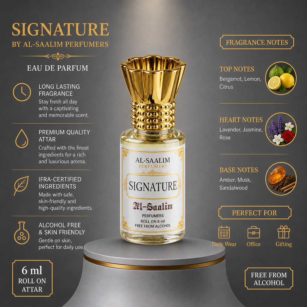 Signature Attar (Roll-On 6ml) | Al-Saalim Perfumers | Alcohol-Free