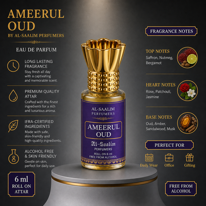 Ameerul Oud Attar (Roll-On 6ml) | Al-Saalim Perfumers | Alcohol-Free