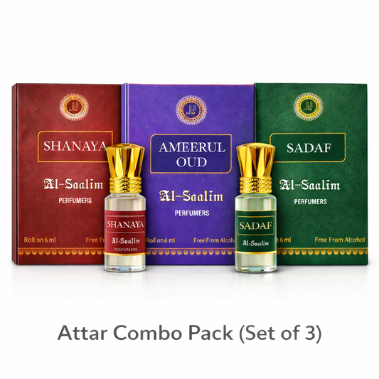 Al-Saalim Premium Attar Combo Pack (Pack of 3 – Shanaya, Sadaf & Ameerul Oud) | Roll On 6ml Each | Alcohol Free